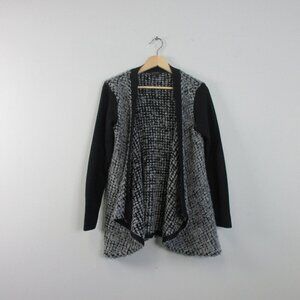 Club Monaco Women Open Cardigan Sweater S Grey Black Kimono Wool Texture 468